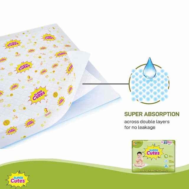 Super Cutes Premium Extra Soft Baby Disposable Changing Mats - Pack Of 10 L