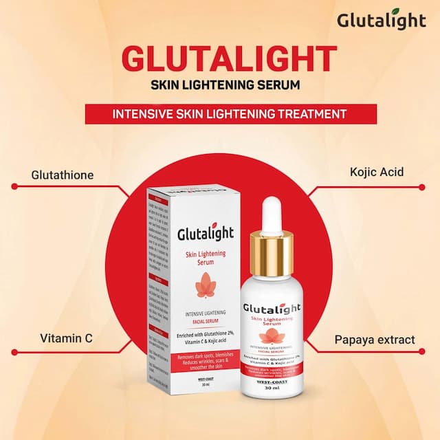 Glutalight Glutathione, Vitamin C, Kojic Acid Skin Lightening, Brightening Serum - 30ml