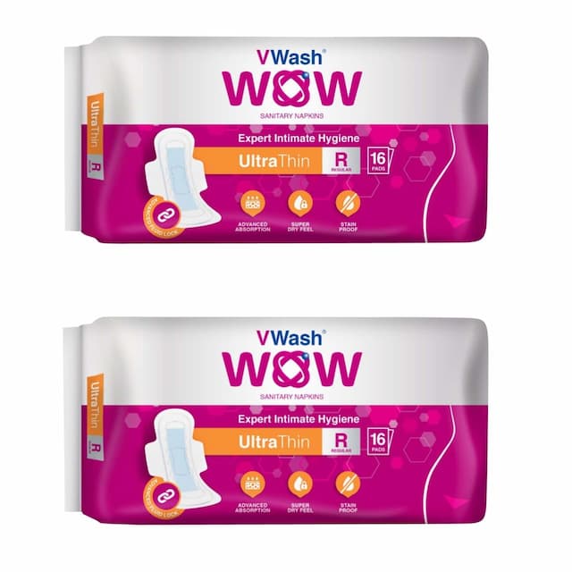 Vwash Wow Sanitary Napkin Ultra Thin Size Regular Pads 16