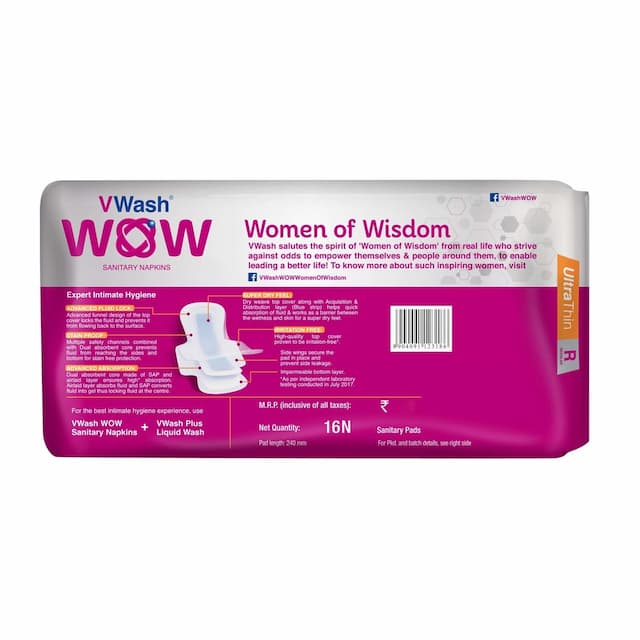 Vwash Wow Sanitary Napkin Ultra Thin Size Regular Pads 16