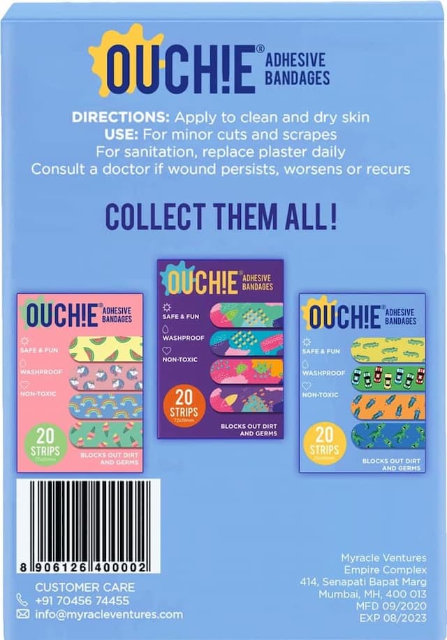 Ouchie Non-Toxic Printed Bandages - Blue - 20 Bandages