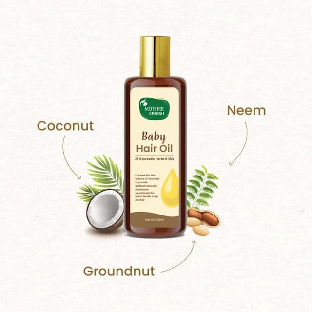 Mother Sparsh Ayurvedic Baby Hair Oil With 21 Herbs & Oils For Baby'S Tender Scalp & Hair 100 Ml