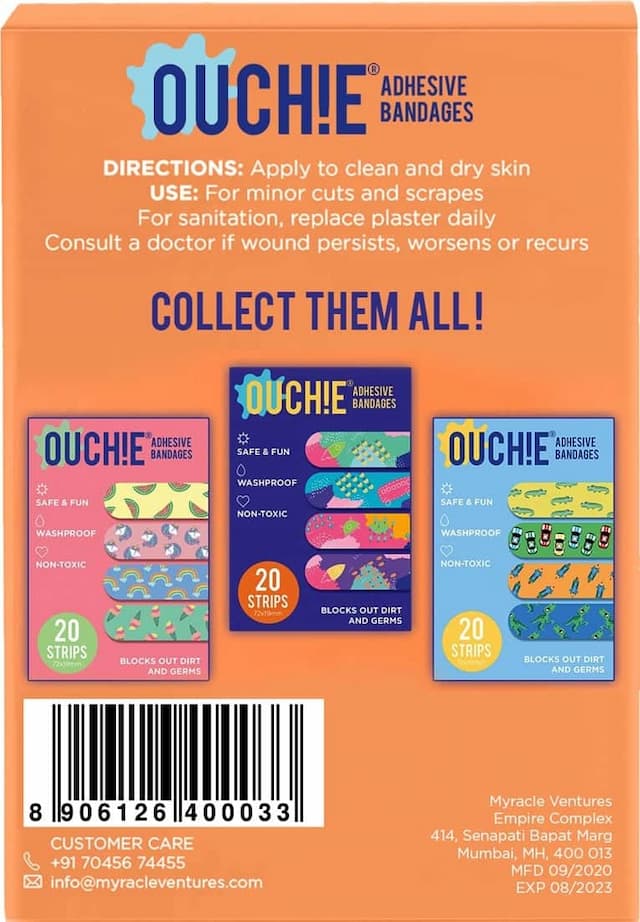 Ouchie Non-Toxic Printed Bandages - Orange - 20 Bandages