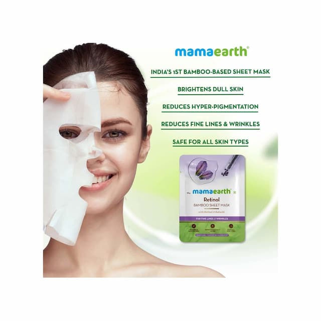 Mamaearth Retinol Bamboo Sheet Mask With Retinol & Bakuchi For Fine Lines & Wrinkles - 25 G