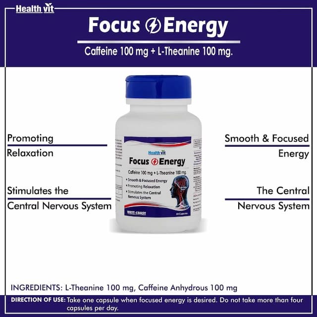 Healthvit Focus & Energy Caffeine 100 Mg L-Theanine 100 Mg - 60 Capsules