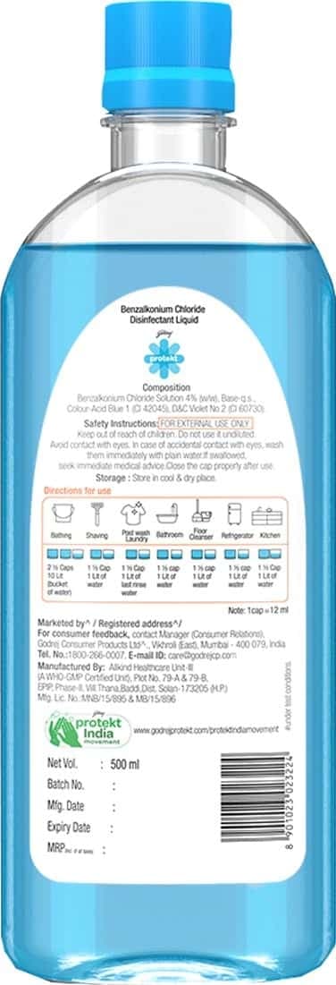 Godrej Protekt Multipurpose Disinfectant Liquid - Kills 99.9% Germs, Home & Personal, Aqua - 500ml
