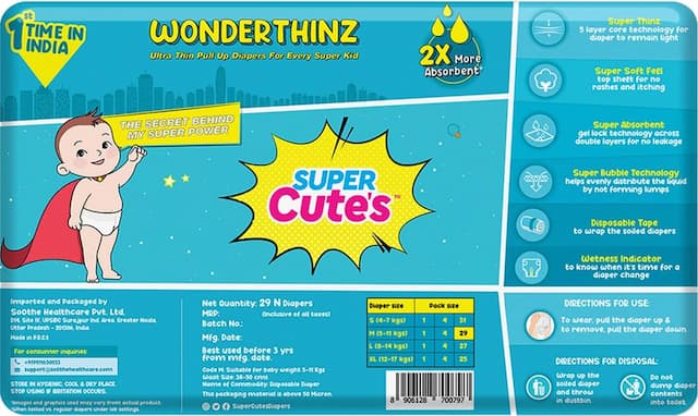 Super Cutes Wonderthinz Diaper-29 Pieces Medium