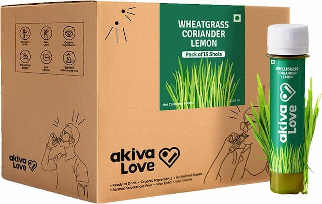 Akiva Love Wellness Shots With Wheatgrass Lemon & Coriander (15 Shots X 40ml) - 600ml
