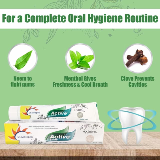 Dr. Morepen Active Smile Herbal Toothpaste With Neem, Clove & Menthol - 100gm