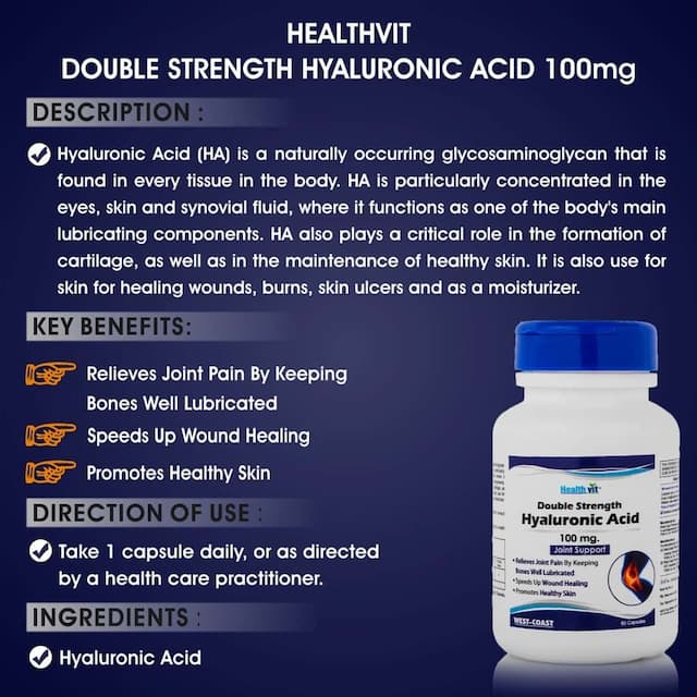 Healthvit Double Strength Hyaluronic Acid 100 Mg, 60 Capsules