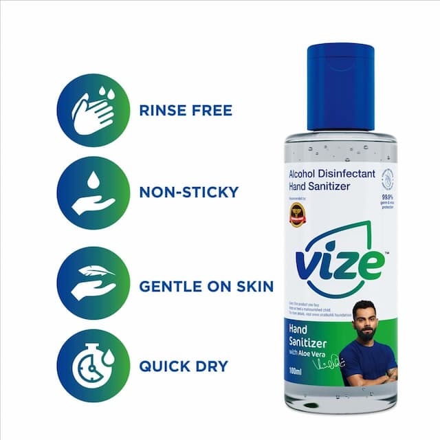 Vize Hand Sanitizer With 70% Isopropyl Alcohol Ip - 100 Ml Gel & Spray (Pack Of 6)