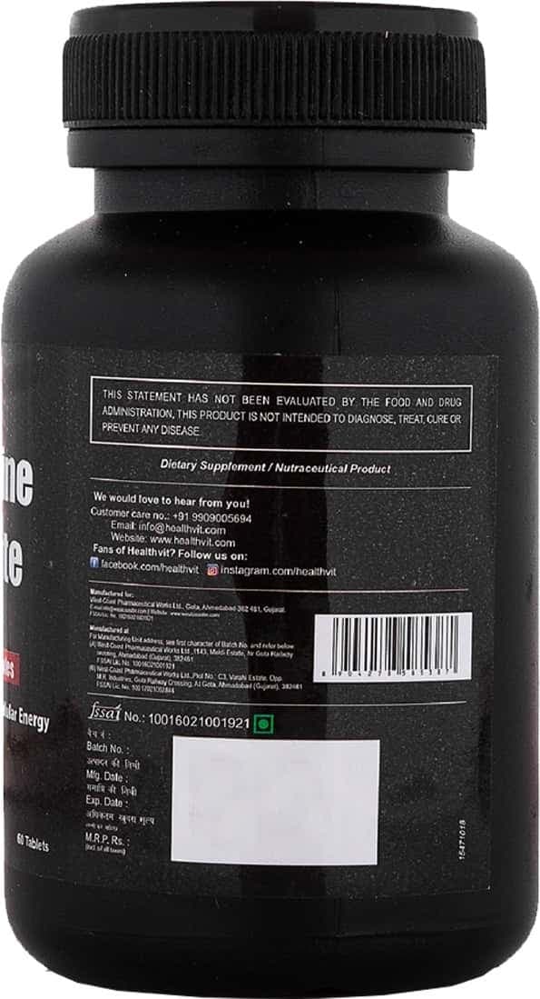 Healthvit Carnitine Tartrate 500mg ( Amino Acid For Muscle,Heart & Brain ) - 60 Tablets