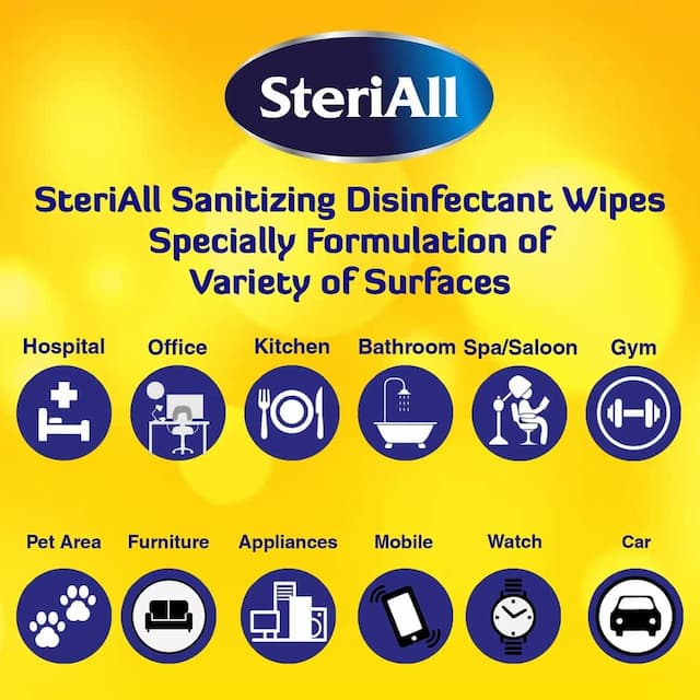 Steriall Sanitizing Disinfectant Wipes For Hands, Body And Surfaces - 50 Wipes