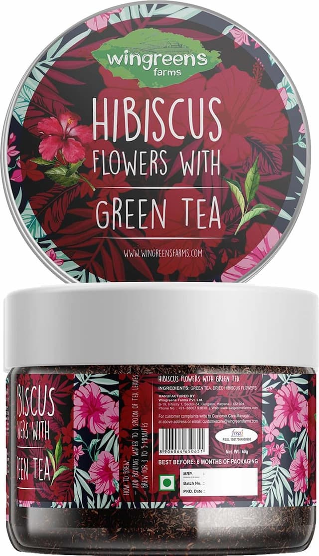 Wingreens Farms Hibiscus Flowers With Green Tea | 60g Jar