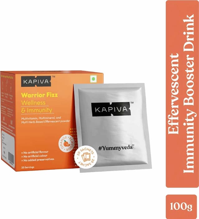 Kapiva Warrior Fizz - For Immunity & Wellness | 11-In-1 Immunity Supplement | Orange Flavour