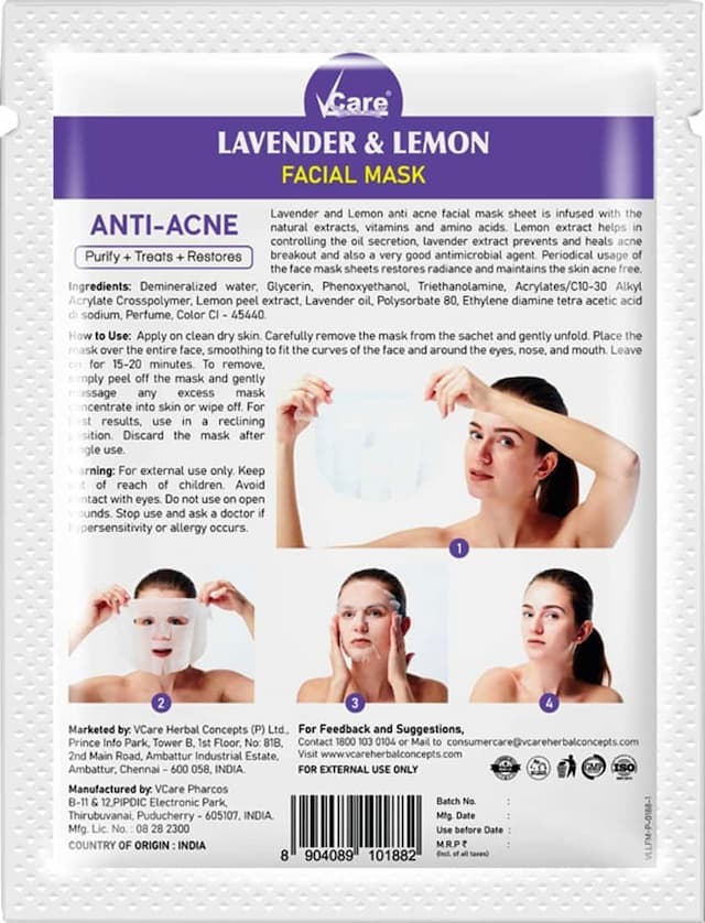 Vcare Lavendar & Lemon Face Mask - 1 Unit