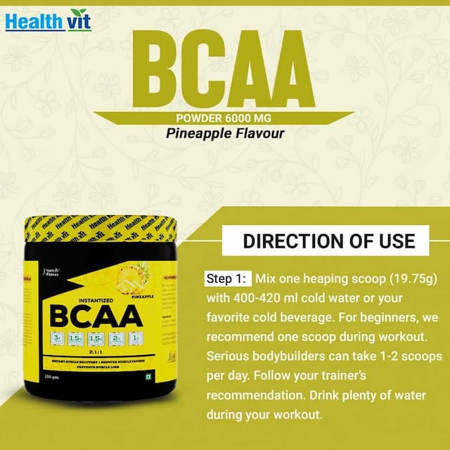 Healthvit Fitness Bcaa 6000mg 2:1:1, 200g (10 Servings) Pineapple Flavour