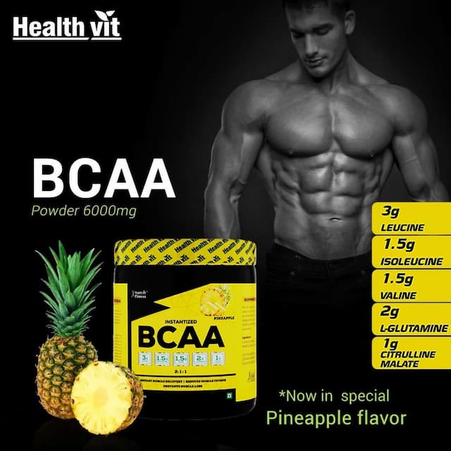 Healthvit Fitness Bcaa 6000mg 2:1:1, 200g (10 Servings) Pineapple Flavour