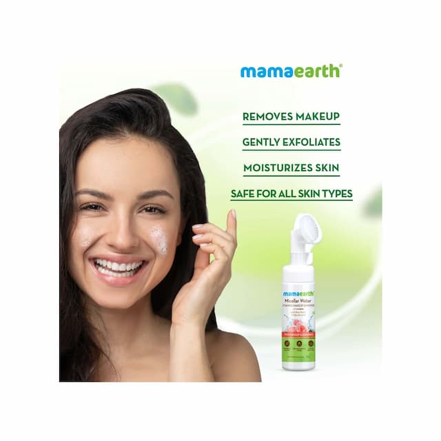 Mamaearth Micellar Water Foaming Makeup Remover With Rose Water & Glycolic Acid For Makeup Cleansing 150 Ml