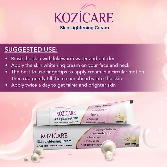 Kozicare Kojic Acid, Arbutin, Glutathione Skin Lightening Cream - 15g ( Pack Of 2 )