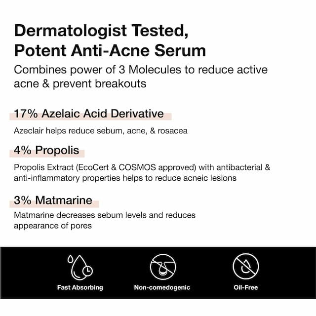 Minimalist 17% Azeclair Anti-Acne Face Serum For Men & Women, Azelaic Acid Derivative With Propolis