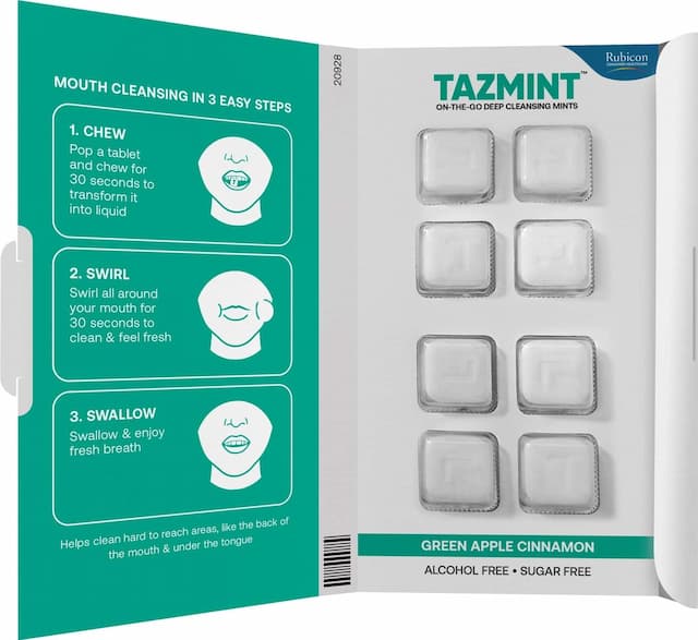 Tazmint 3-In-1 Chewable Mouthwash Tablets | Green Apple Cinnamon Flavour|Pack Of 8