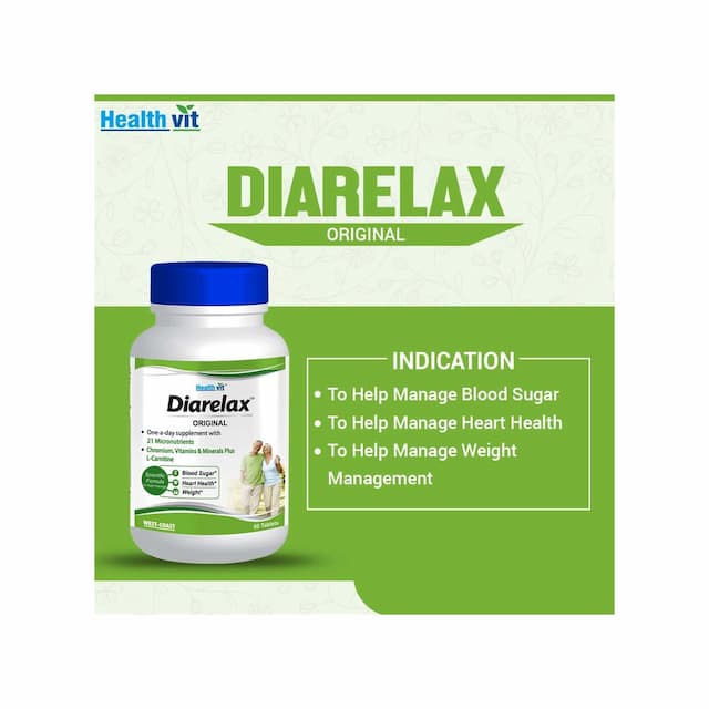 Healthvit Diarelax Diabetes Care Supplement Supports Healthy Blood Glucose Levels - 60 Tablets