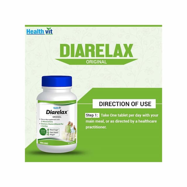 Healthvit Diarelax Diabetes Care Supplement Supports Healthy Blood Glucose Levels - 60 Tablets