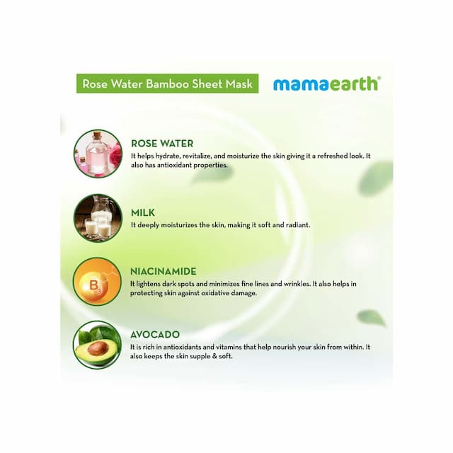 Mamaearth Rose Water Bamboo Sheet Mask With Rose Water & Milk For Glowing Skin - 25 G