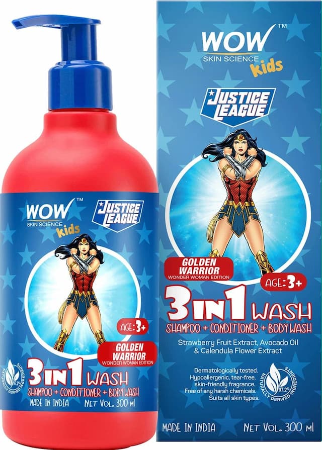 Wow Skin Science Kids 3 In 1 Wash-Shampoo+Conditioner+Bodywash-Golden Warrior Wonder Woman 300ml