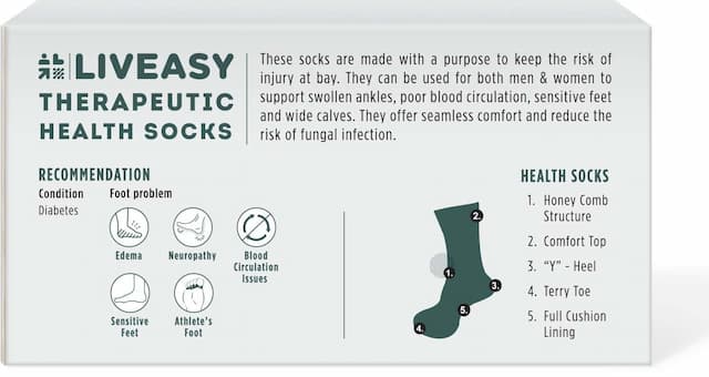 Liveasy Essentials Therapeutic Socks - For Diabetic And Orthopaedic Foot - Unisex Socks - Pack Of 2