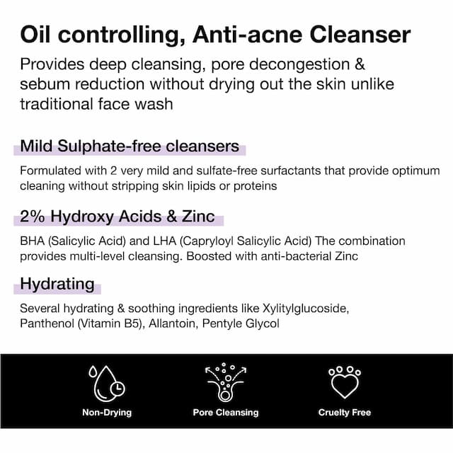 Minimalist 2% Salicylic Acid Face Wash For Acne Prone Skin, Face Cleanser With Lha & Zinc- 100ml