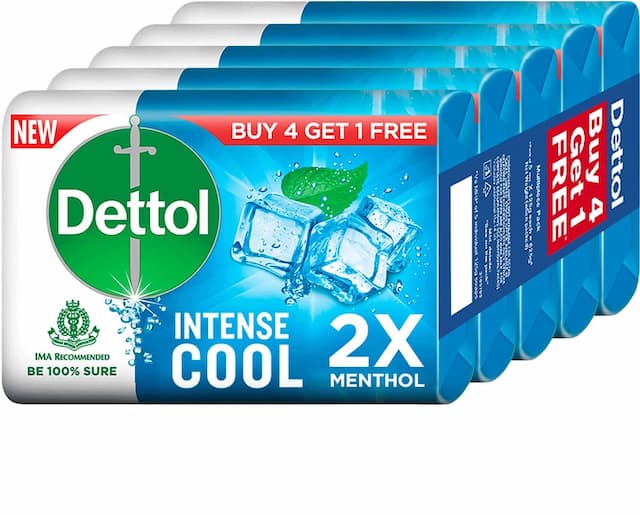 Dettol Intense Cool Bathing Soap Bar With Menthol- Buy 4 Get 1 Free - 125g Each