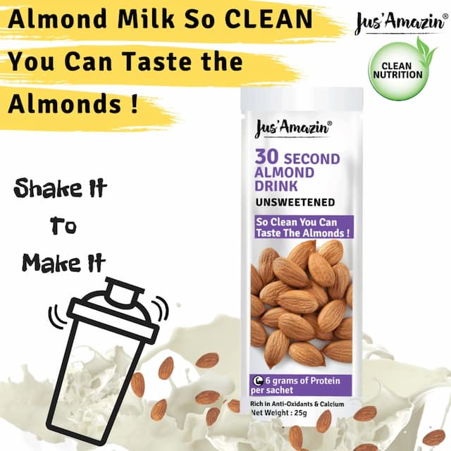 Jus Amazin 30 Second Almond Drink - Unsweetened (10 Sachets) Dairy Free & Vegan