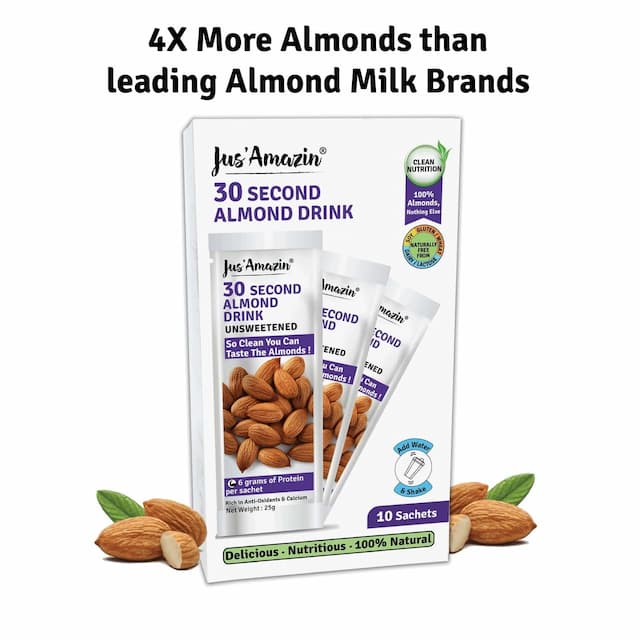 Jus Amazin 30 Second Almond Drink - Unsweetened (10 Sachets) Dairy Free & Vegan