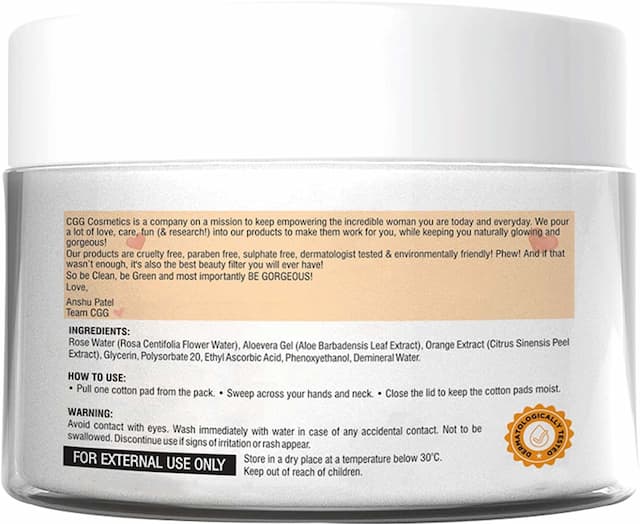 Cgg Cosmetics Vitamin C Daily Cleansing Pads With 100% Organic Cotton 2 In 1 - 50 Pads