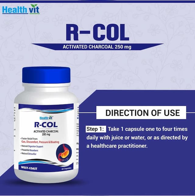 Healthvit R-Col Activated Charcoal 250mg - 60 Capsules