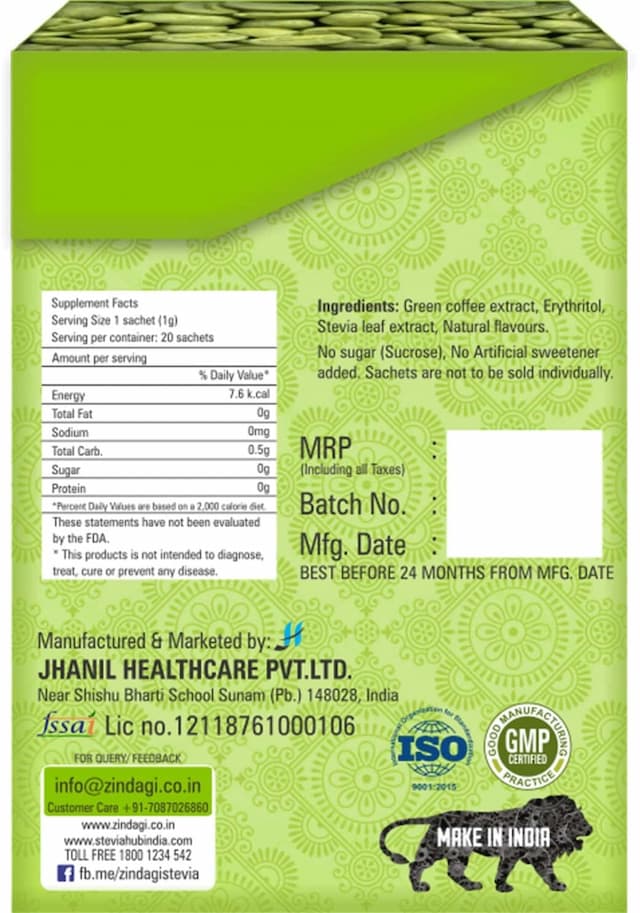 Zindagi Instant Green Coffee Powder Sachets -Immunity | Weight Loss -20