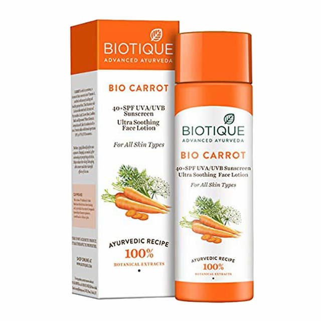 Biotique Bio Carrot 40+ Spf Uva/Uvb Sunscreen Ultrasoothing Face Lotion For All Skin Types 190 Ml