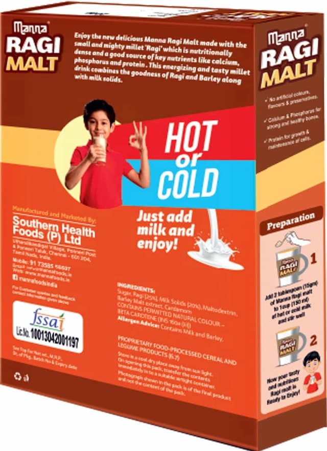 Manna Ragi Malt 200g Box |Ragi Huri Hittu Health Drink For Kids - 100% Natural