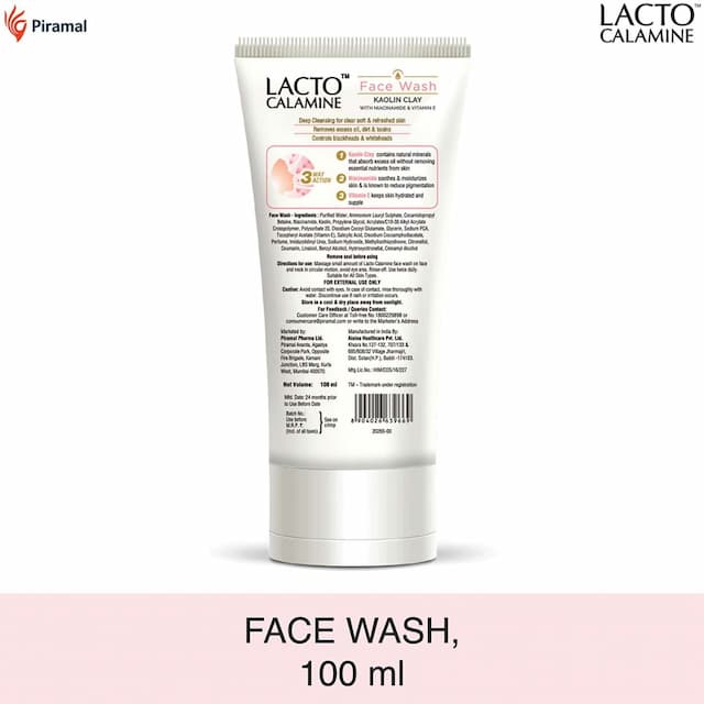 Lacto Calamine Face Wash With Kaolin Clay For Oily Skin | Deep Cleanser- 100 Ml
