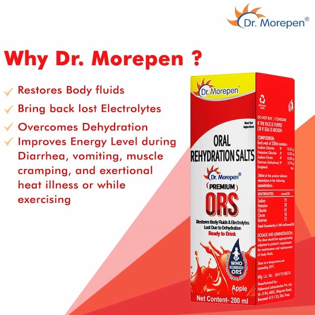 Dr Morepen Premium Ors Drink With Electrolytes Apple Flavour - 200ml