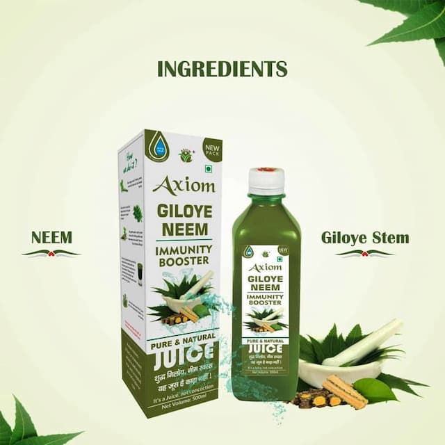 Axiom Pure Neem Giloy Stem Juice, Immunity Booster, No Added Sugar - 500ml