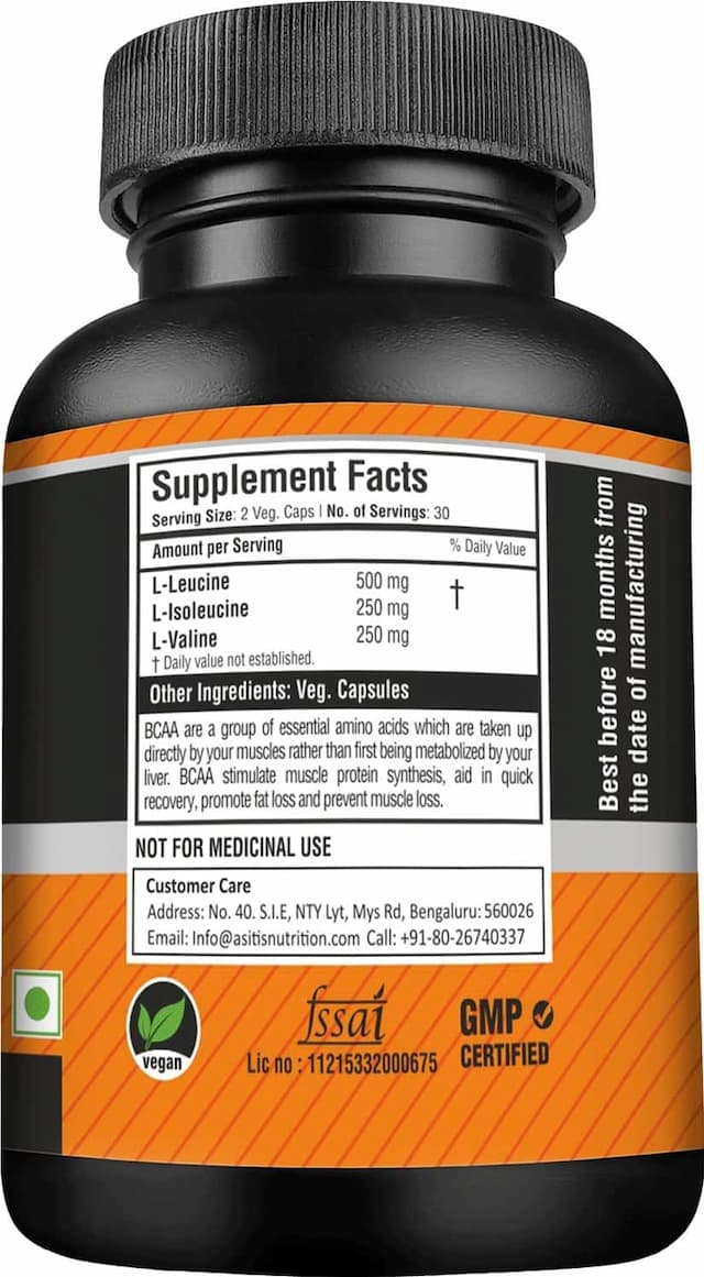 As-It-Is Nutrition Bcaa 1000mg Per Serving |60 Capsules Bottle| Boosts Muscle Growth