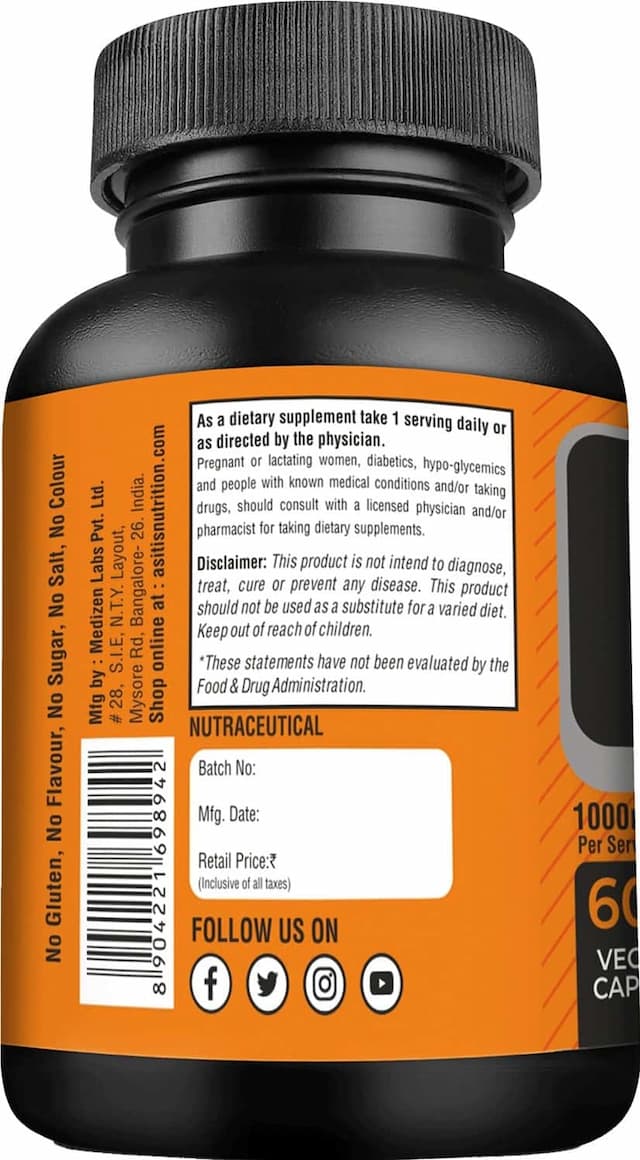 As-It-Is Nutrition Bcaa 1000mg Per Serving |60 Capsules Bottle| Boosts Muscle Growth