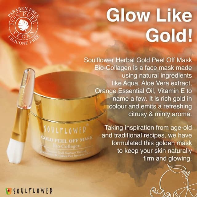 Soulflower Bio-Collagen Gold Peel Off Mask, Dissolve Dull Surface Cells & Minimise Wrinkles - 100g