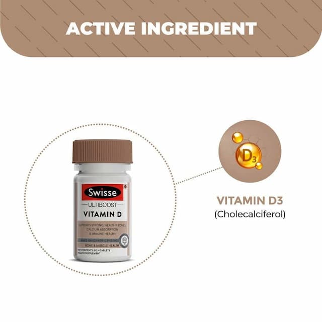 Swisse Ultiboost Vitamin D3 Supplement For Immunity Bones & Muscle Health - 90 Tablets
