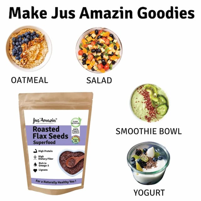 Jus Amazin Roasted Flax Seeds (500g) Superfood Rich In Fiber & Omega-3