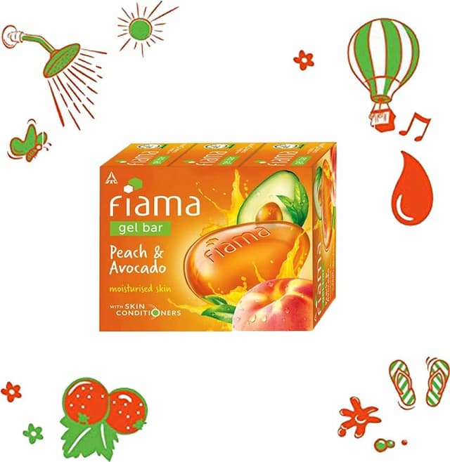 Fiama Gel Bathing Soap Bar, Peach And Avocado - 125g ( Pack Of 3)