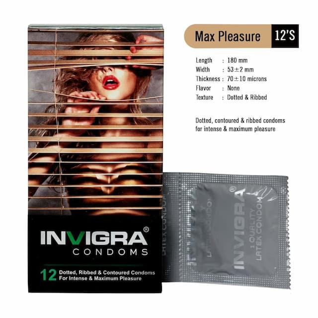 Invigra Max Pleasure Condoms - 12 Condoms
